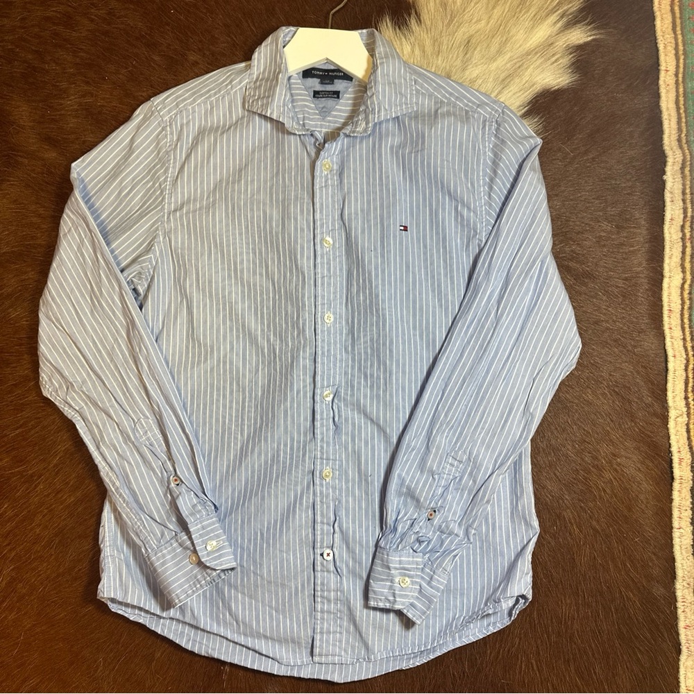 Tommy Hilfiger Men's Light Blue Pinstripe Shirt S
